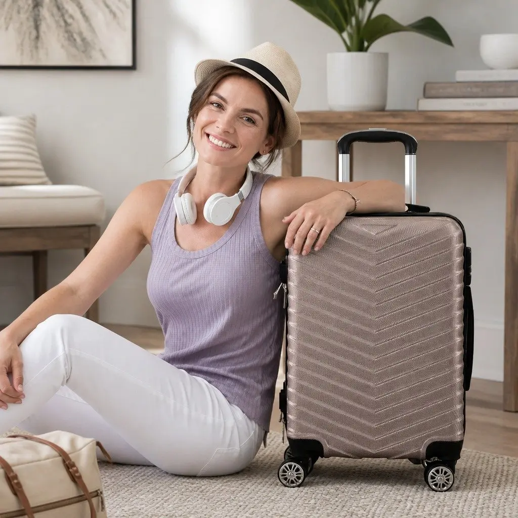 20 Inch Carry On Suitcase Lightweight Wheeled Travel Luggage Coffee