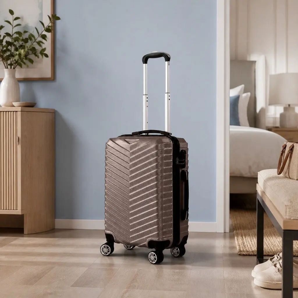20 Inch Carry On Suitcase Lightweight Wheeled Travel Luggage Coffee