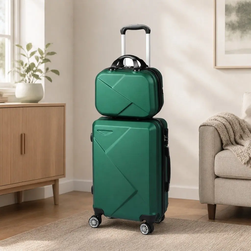 Luggage Set 2 Piece 20 Inch Suitcase 12 Inch Vanity Bag Carry-On Trolley Green
