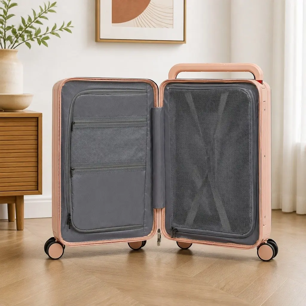 26 Inch Hard Case Suitcase Pink Wide Handle TSA Lock Travel Case