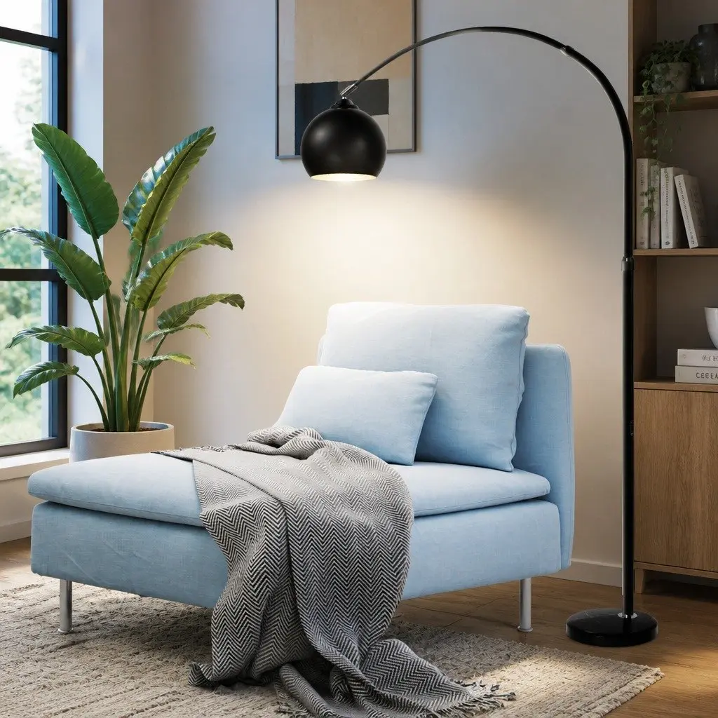 LED Floor Lamp Adjustable Arm Marble Base Black