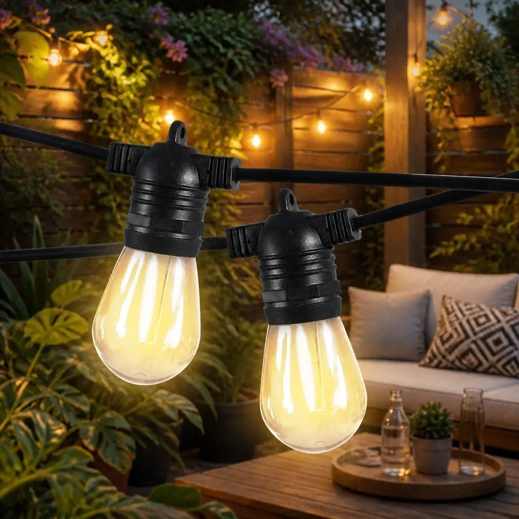 Festoon String Lights 10M 10 Bulbs Outdoor Garden Patio LED Warm White IP44