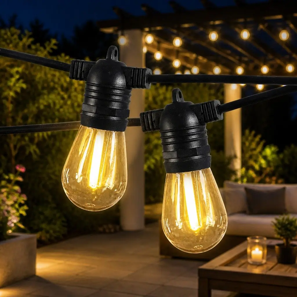 30M Festoon String Lights 30 LED Bulbs Warm White Outdoor IP44 Waterproof