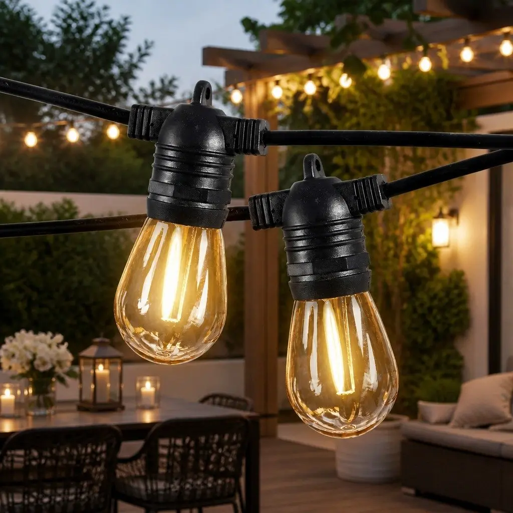 Festoon String Lights 40M 40 S14 LED Bulbs Warm White Outdoor Patio Garden Weatherproof