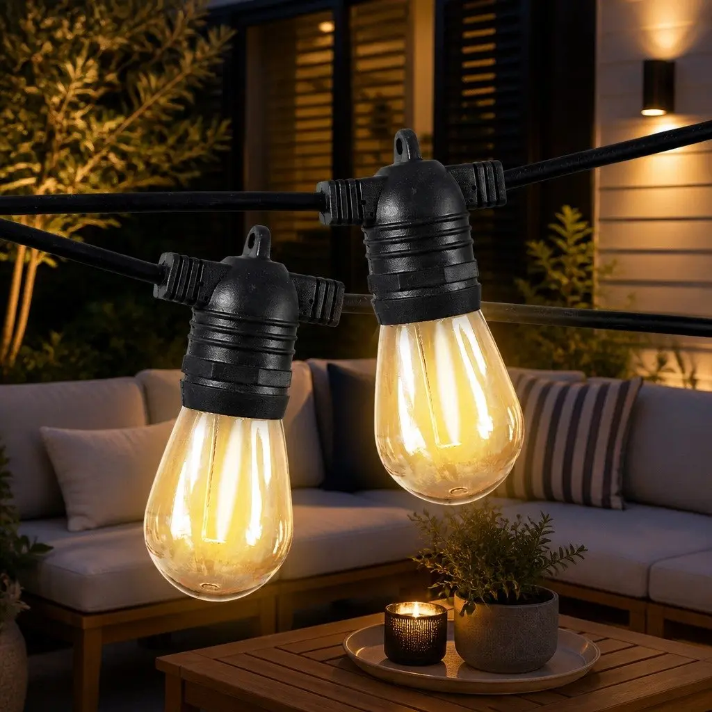 Festoon String Lights 40M 40 S14 LED Bulbs Warm White Outdoor Patio Garden Weatherproof