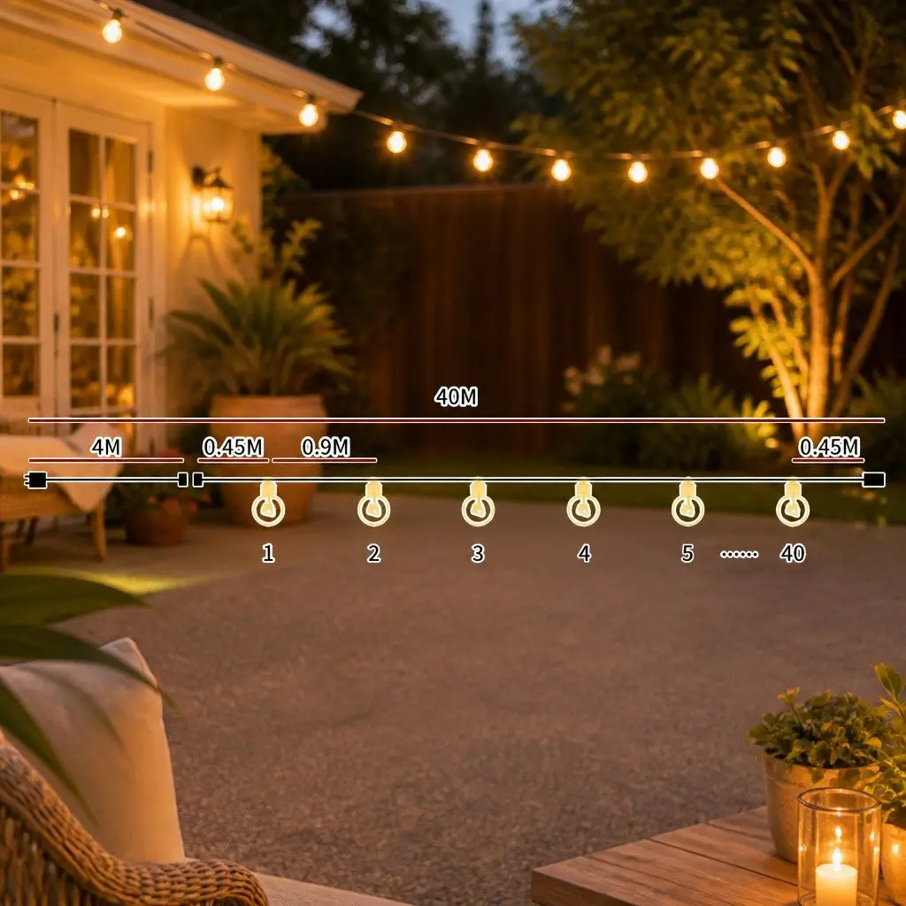 Festoon String Lights 40M 40 S14 LED Bulbs Warm White Outdoor Patio Garden Weatherproof