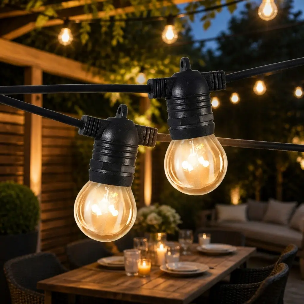 Festoon String Lights 50M 50 Bulbs Warm White LED Outdoor Garden Patio Decor