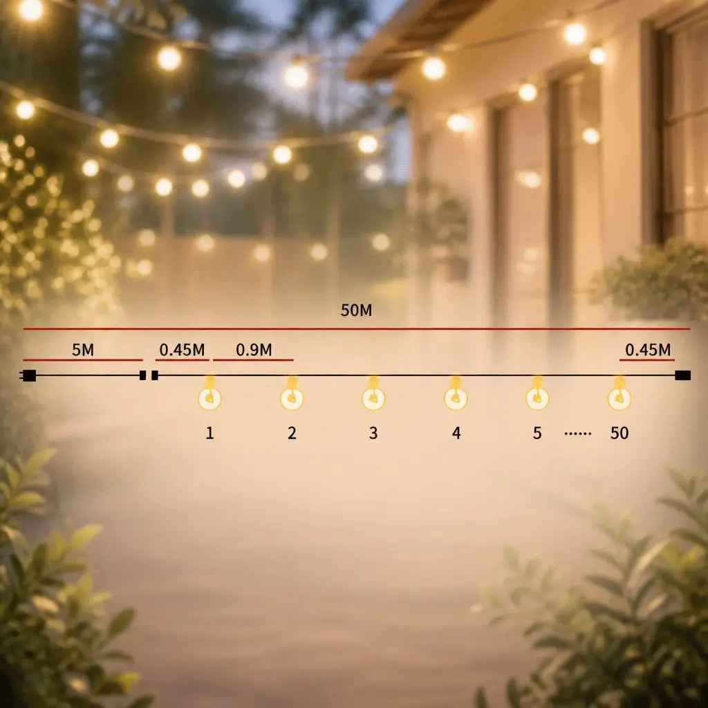 Festoon String Lights 50M 50 Bulbs Warm White LED Outdoor Garden Patio Decor