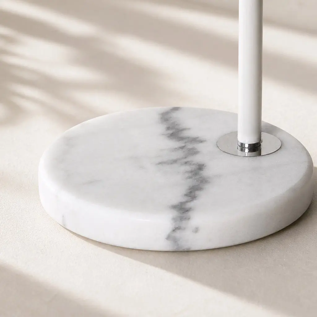 LED Floor Lamp Adjustable Arm Marble Base Linen Shade