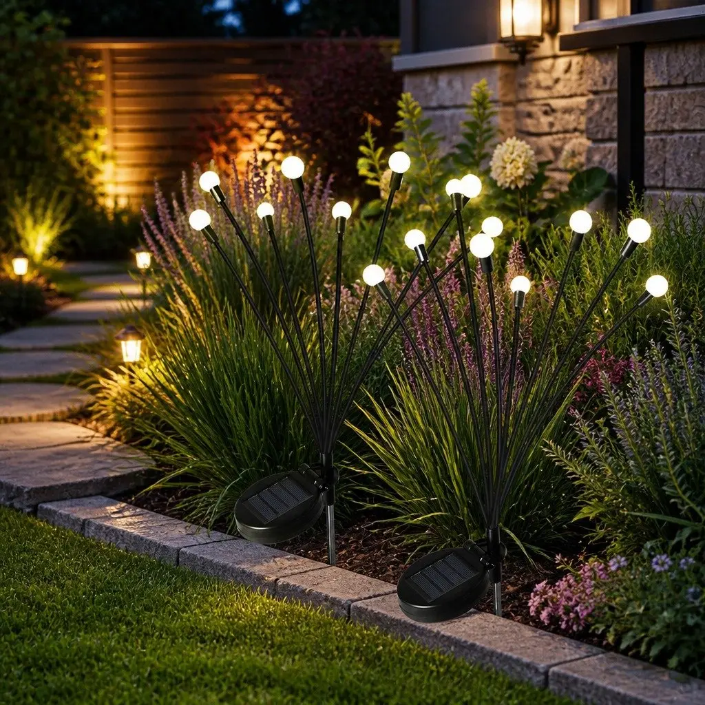 Solar Lawn Lights 8LED Warm White Automatic On Outdoor Garden Pathway Stake Lights