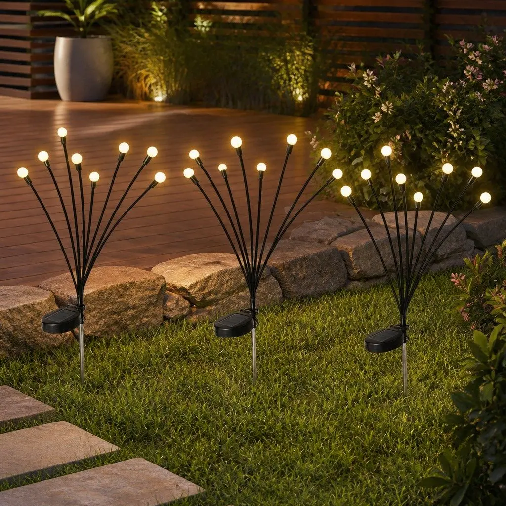 Solar Lawn Lights 8LED Warm White Automatic On Outdoor Garden Pathway Stake Lights