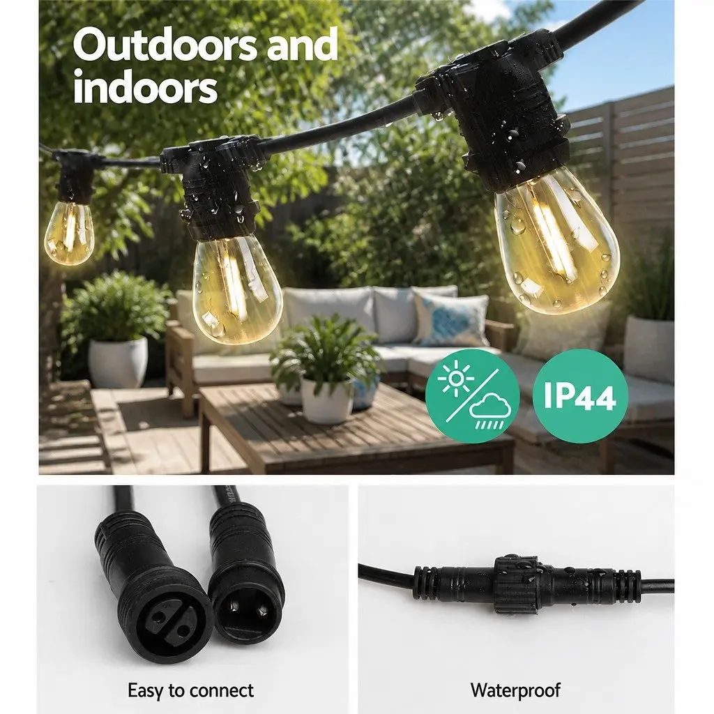 Festoon String Lights 23m LED Warm White Outdoor Waterproof Connectable for Garden Wedding Party