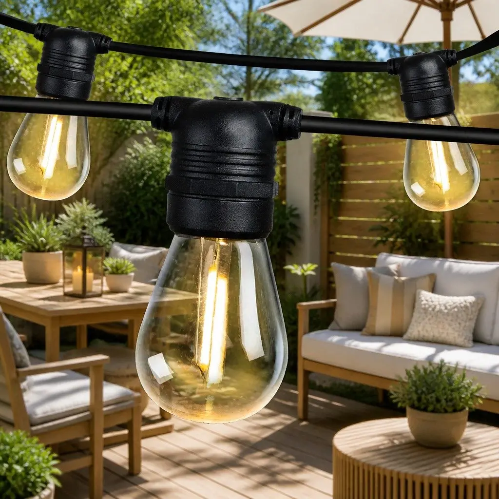 32m LED Festoon String Lights Warm White IP44 Waterproof for Outdoor Wedding Party Garden