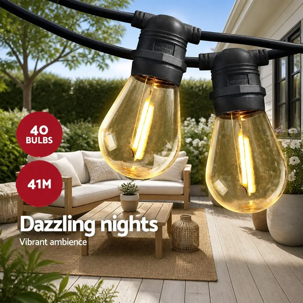 Festoon String Lights 41m Warm White LED Connectable Waterproof for Outdoor Garden Wedding Party