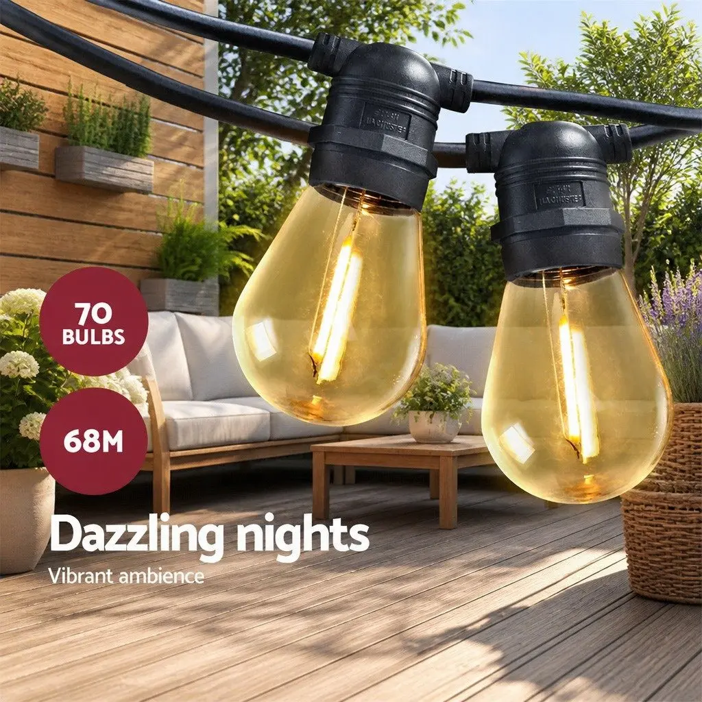 Festoon String Lights 68m Warm White LED Outdoor Waterproof for Weddings Parties Garden