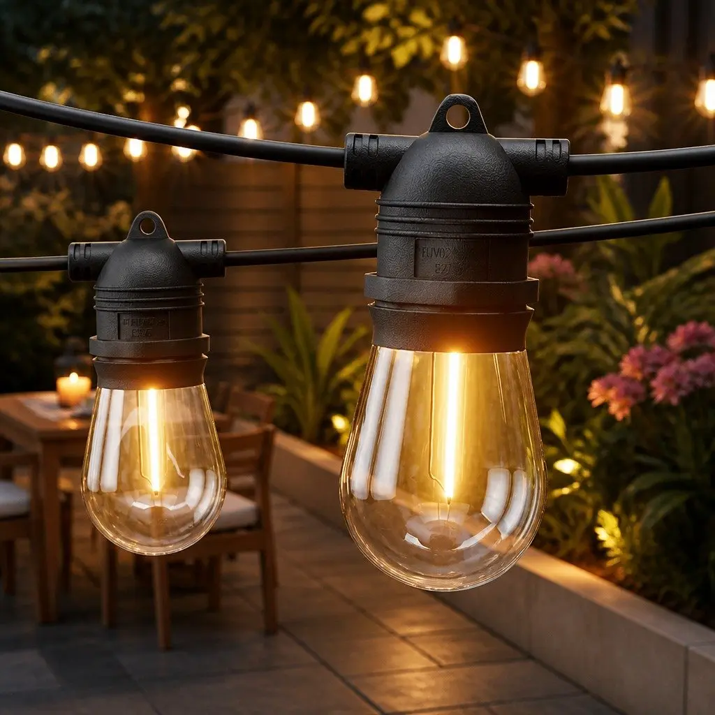 Festoon Lights 46m 50 Bulbs Warm White String Lights Indoor Outdoor Party Garden