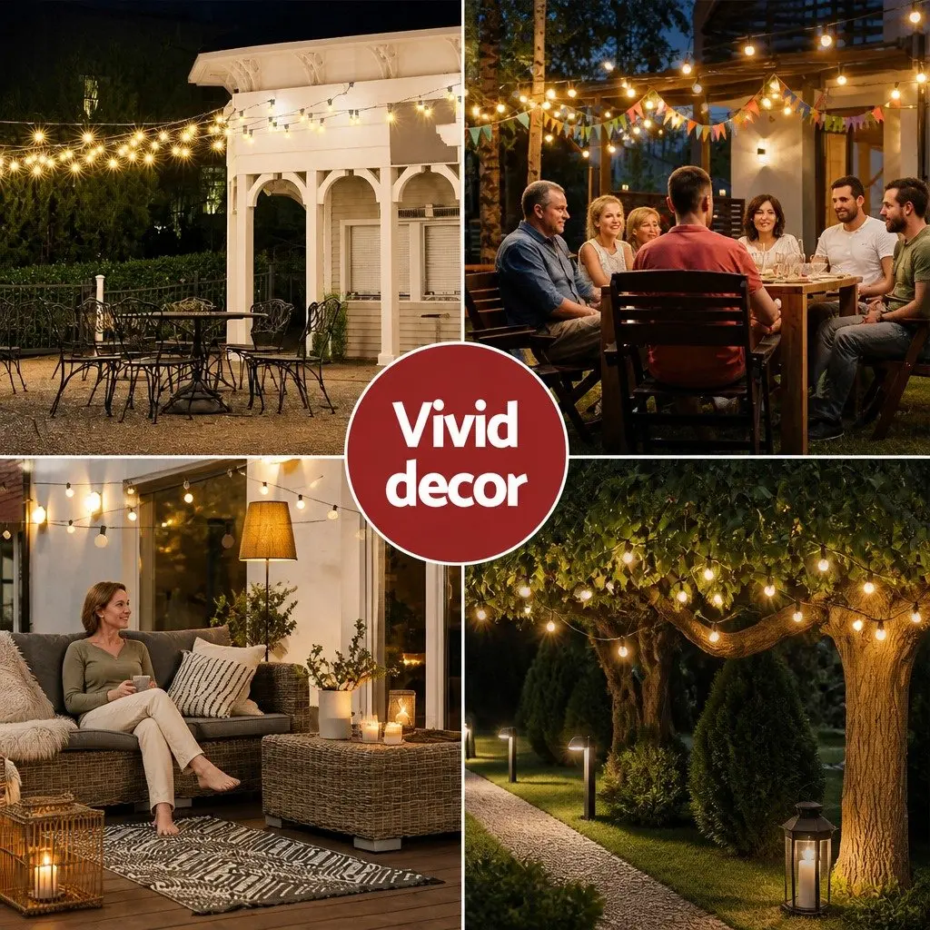 Festoon Lights 46m 50 Bulbs Warm White String Lights Indoor Outdoor Party Garden