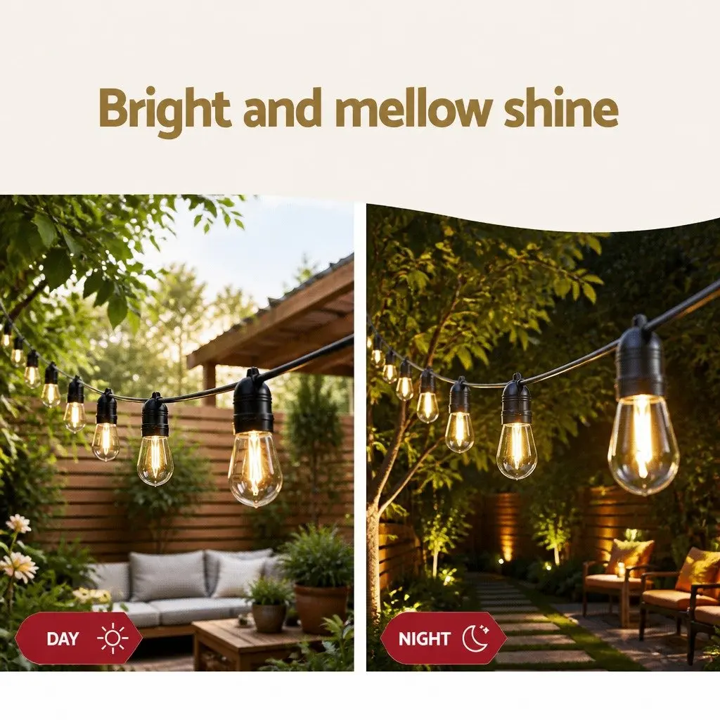 Festoon Lights 46m 50 Bulbs Warm White String Lights Indoor Outdoor Party Garden