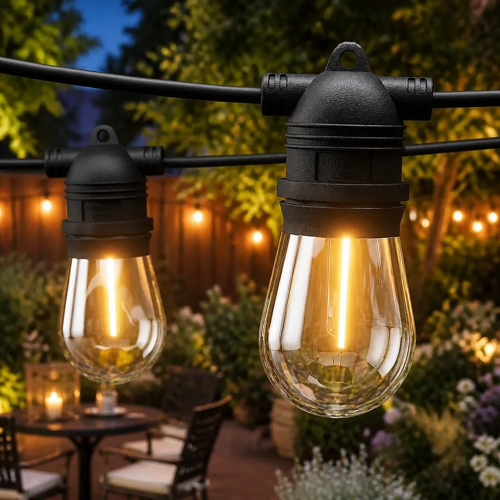 Festoon Lights 46m 50 Bulbs Warm White String Lights Indoor Outdoor Party Garden