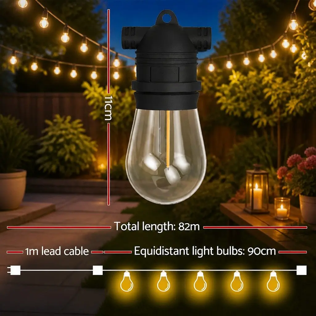 Festoon String Lights 82m Warm White 90 Bulbs Outdoor Garden Christmas Party