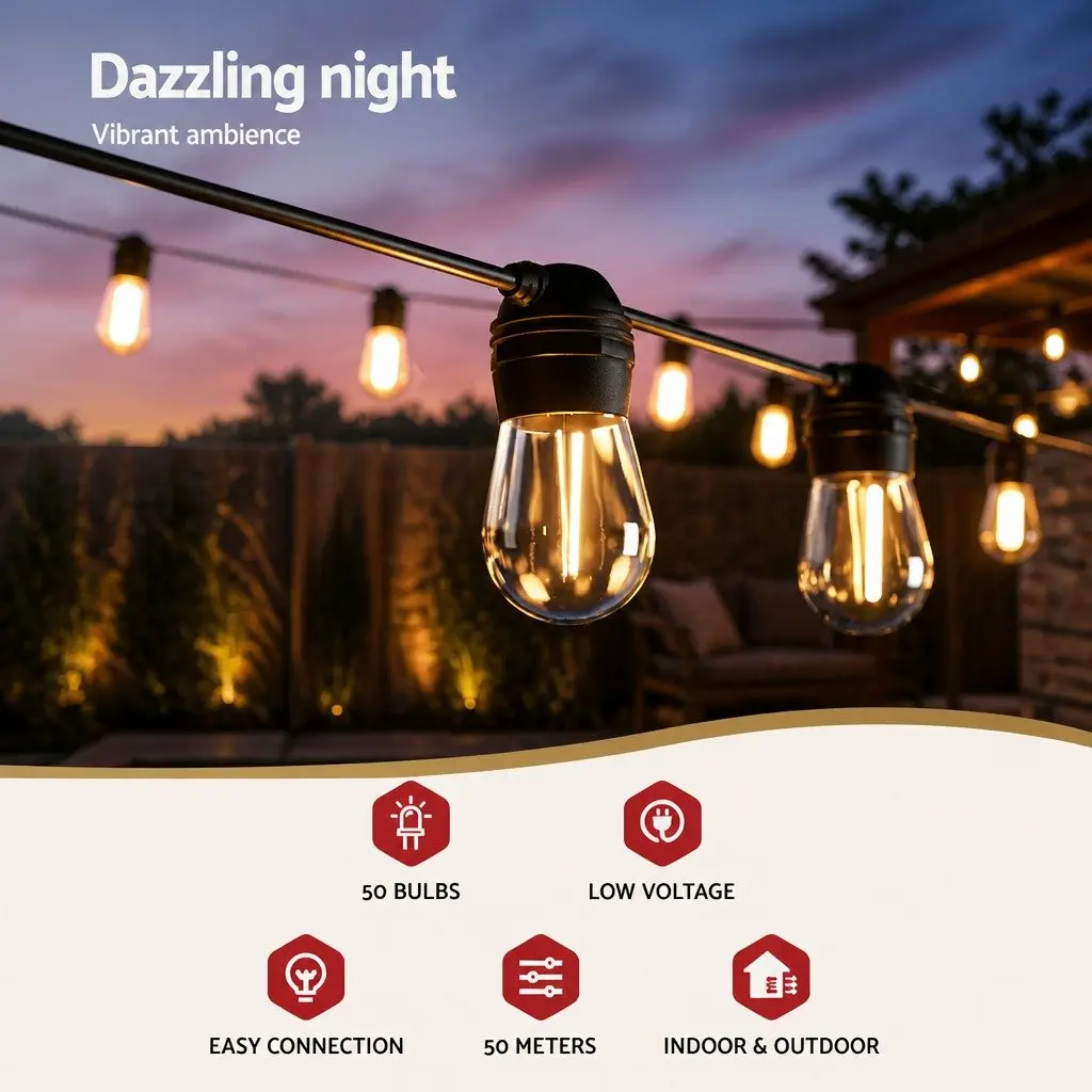 50m Warm White Solar String Lights