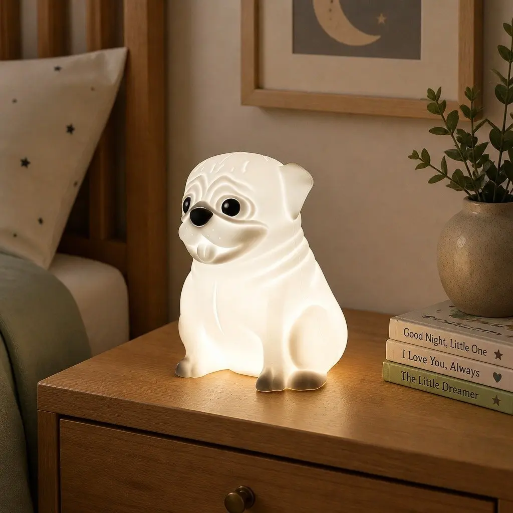 Pug Soft Touch LED Light Kids Bedroom Nightlight Nursery Decoration Tap Activated
