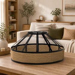 Ceiling Pendant Light Shade Black Iron Hemp Rope Vintage Boho Hanging Lamp Cover