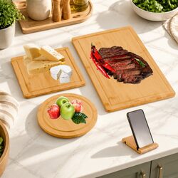 Bamboo Cutting Board Set 3 Pieces with Juice Groove Kitchen Chopping Boards