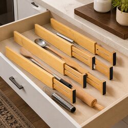 Kitchen Drawer Dividers 6 Pack Adjustable Bamboo Organizer Storage 44-55cm
