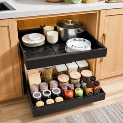 Pull Out Cabinet Organizer Expandable Adjustable Slide Out Shelves Storage Black