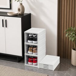 3-Tier Stackable Shoe Storage Box Organizer with Clear Door for Closet Entryway
