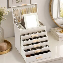 Elegant Jewelry Organizer Box with Mirror and Custom Dividers