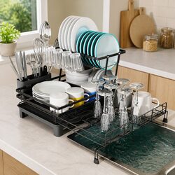 Expandable 2-Tier Dish Drying Rack Over Sink Kitchen Countertop Organizer
