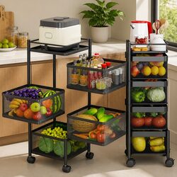 5-Tier Metal Rolling Vegetable Fruit Basket Cart Kitchen Pantry Storage