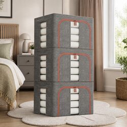 Large Clothes Storage Bins with Lids 66L Capacity Foldable Stackable Bedroom