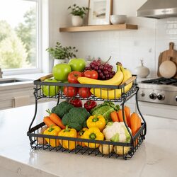 Stylish 2-Tier Metal Fruit Basket Organizer for Countertops