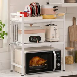 3-Tier Microwave Oven Rack Adjustable Metal Kitchen Shelf Stand Countertop