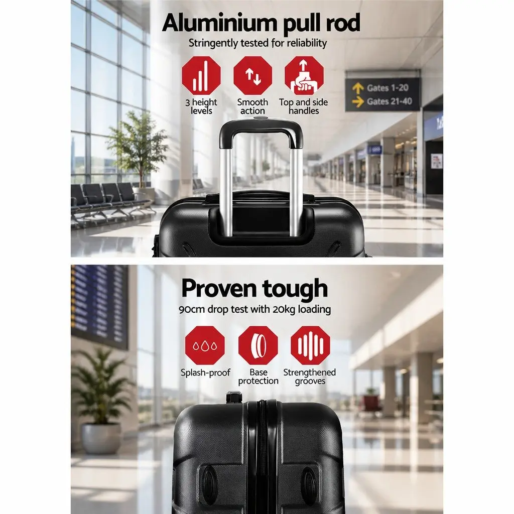 20 Inch Lightweight Hard Shell Suitcase with Retractable Trolley and Spinner Wheels Code Lock Black