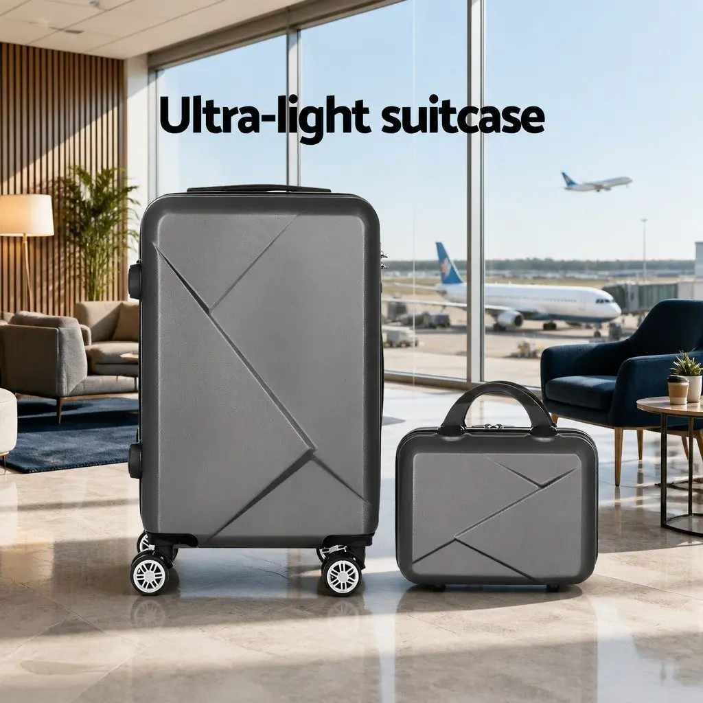 Luggage Set 2 Piece 20 Inch Hard Shell Suitcase with TSA Lock and 12 Inch Handheld Travel Case Dark Grey