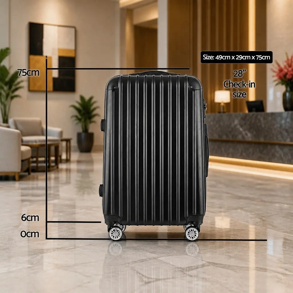 28 Inch Hard Shell Luggage Black Carry On Suitcase TSA Lock Spinner Wheels