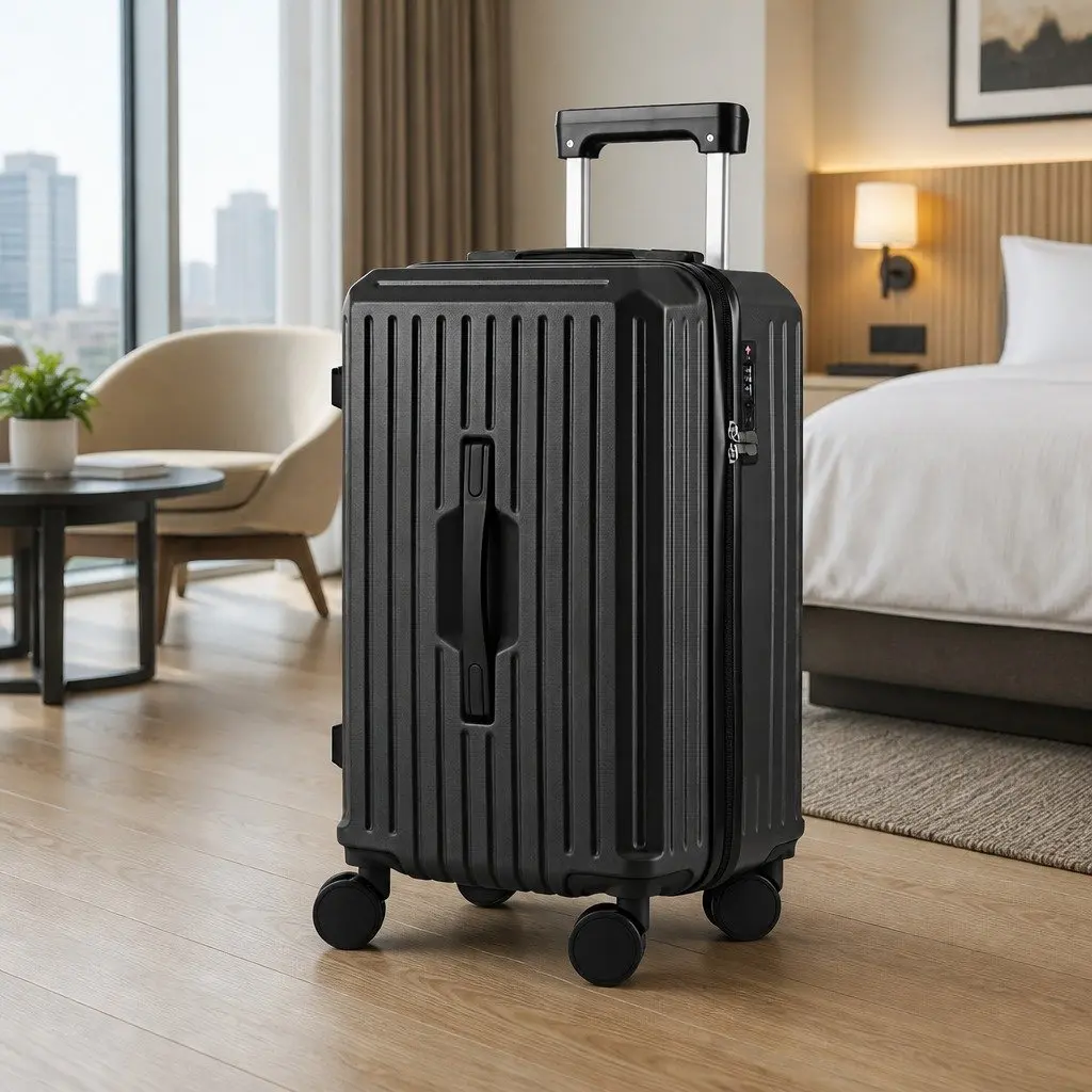 20 Inch Trunk Luggage Suitcase Carry On Travel Trolley Case Black Spinner with TSA Lock
