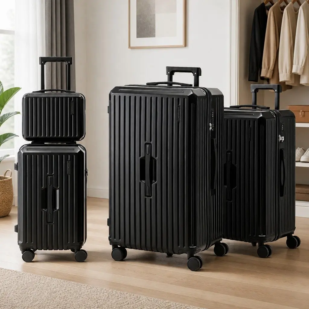 4 Piece Luggage Suitcase Set Black Spinner Travel Carry On Case with TSA Lock