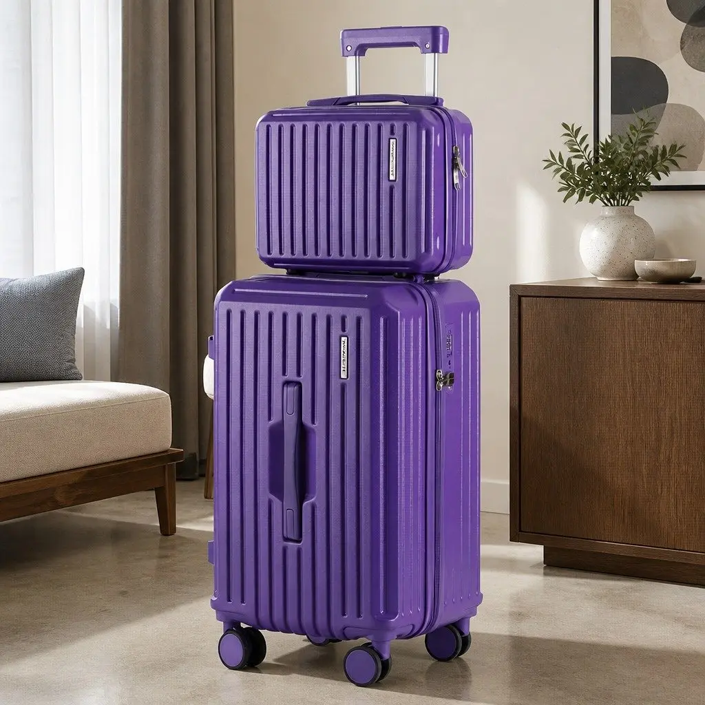 Trunk Luggage Suitcase Set 2pcs Travel Carry On Case 12" 20" Purple Lock