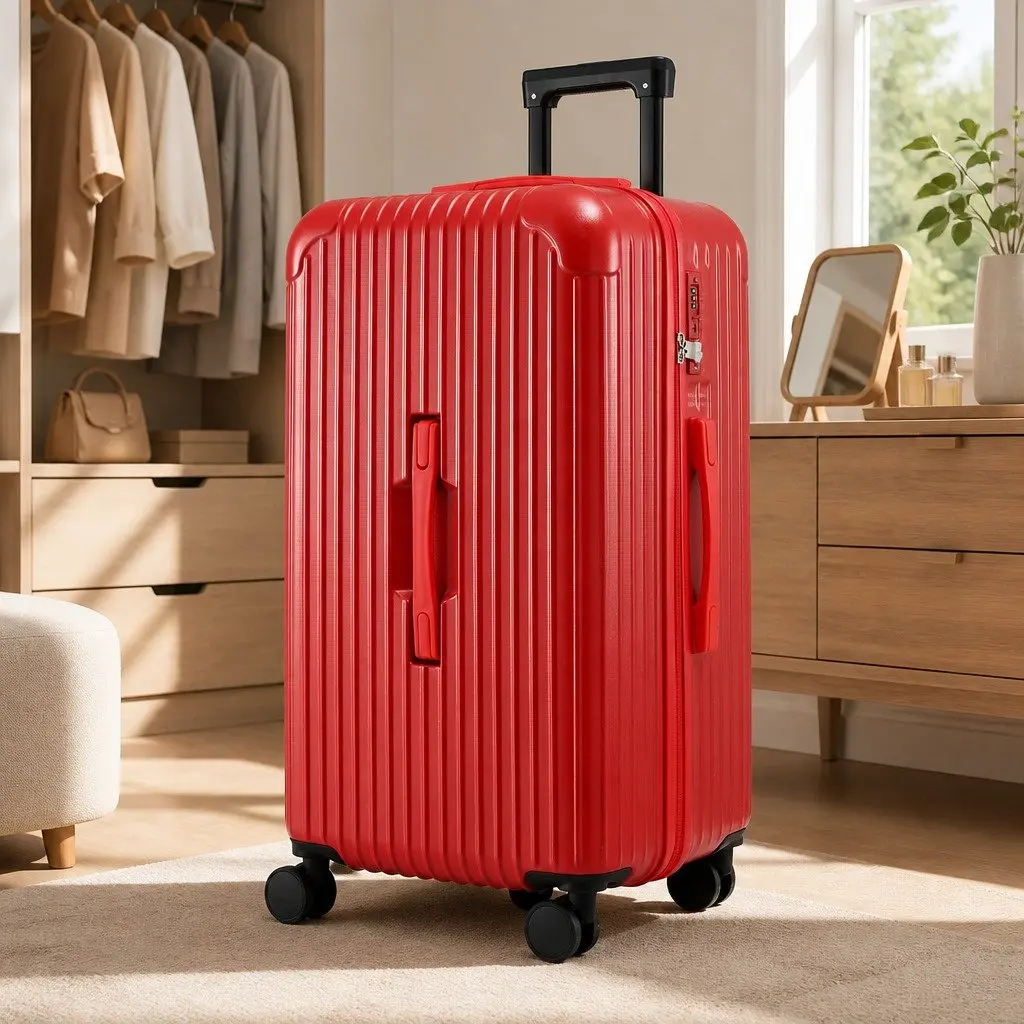 28 Inch Trunk Luggage Suitcase Hard Case Travel Trolley Bag with USB Port and 5 Wheels Red