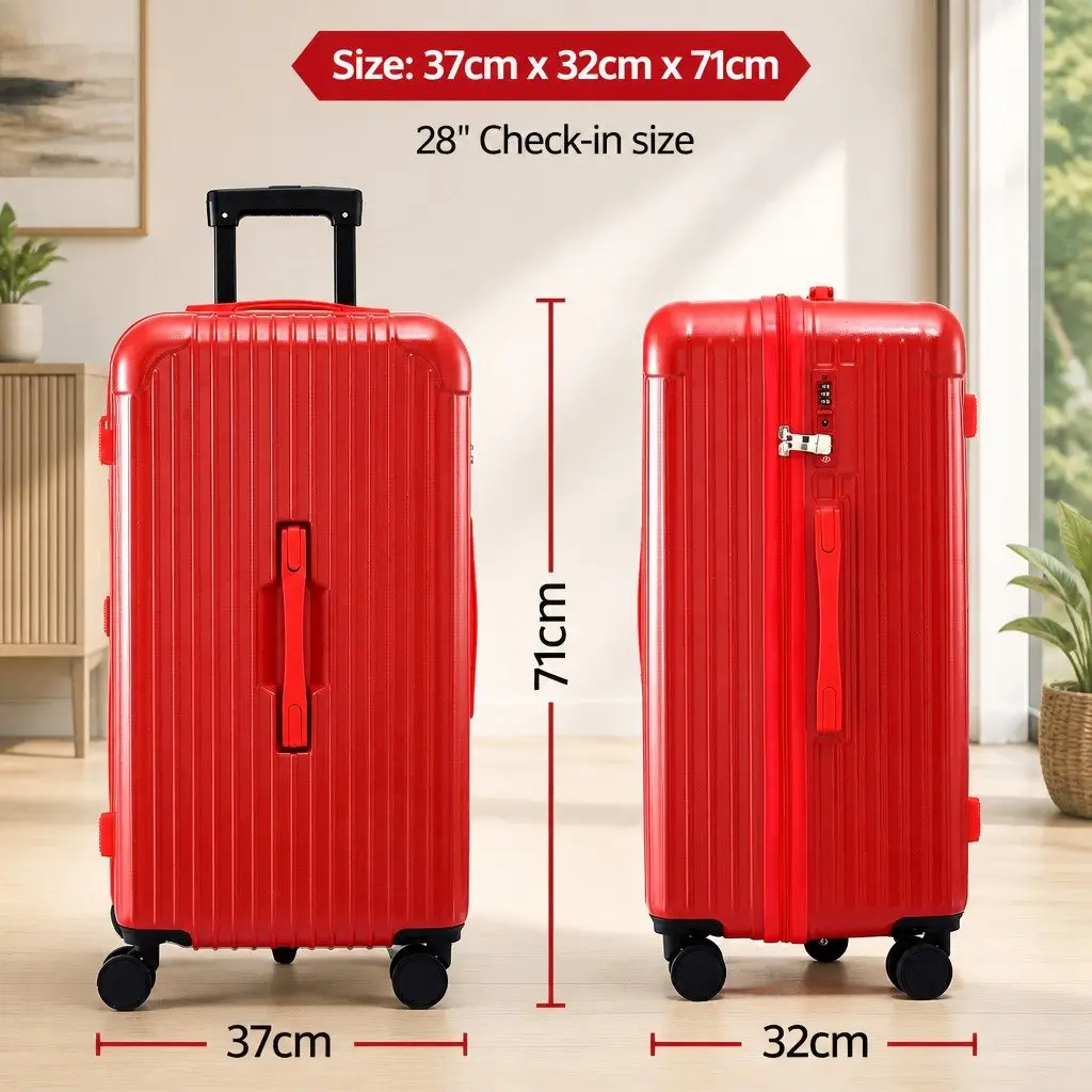 28 Inch Trunk Luggage Suitcase Hard Case Travel Trolley Bag with USB Port and 5 Wheels Red