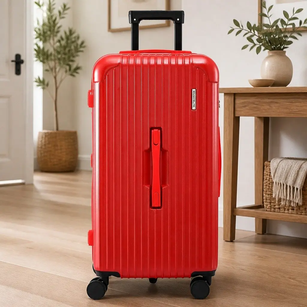 28 Inch Trunk Luggage Suitcase Hard Case Travel Trolley Bag with USB Port and 5 Wheels Red