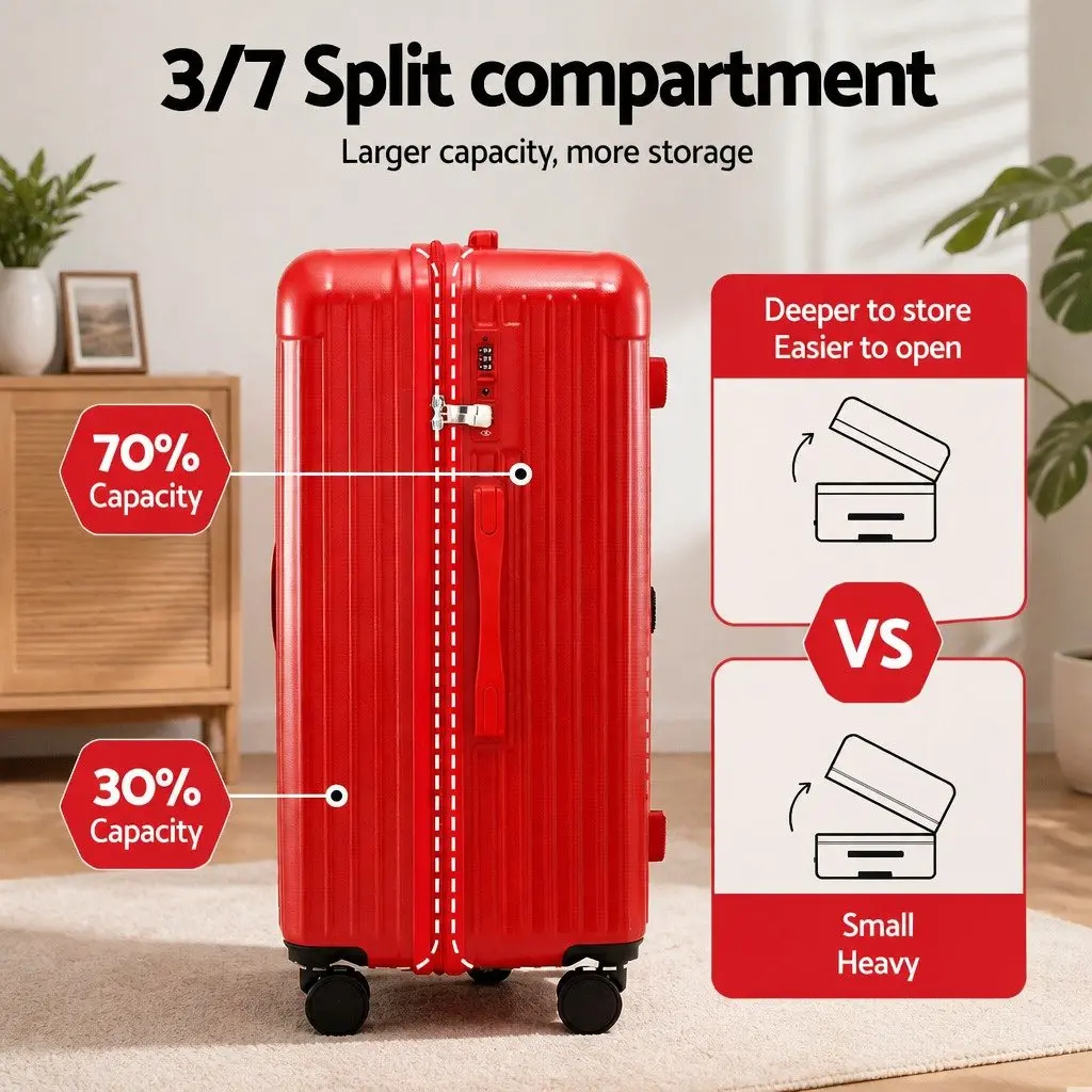28 Inch Trunk Luggage Suitcase Hard Case Travel Trolley Bag with USB Port and 5 Wheels Red