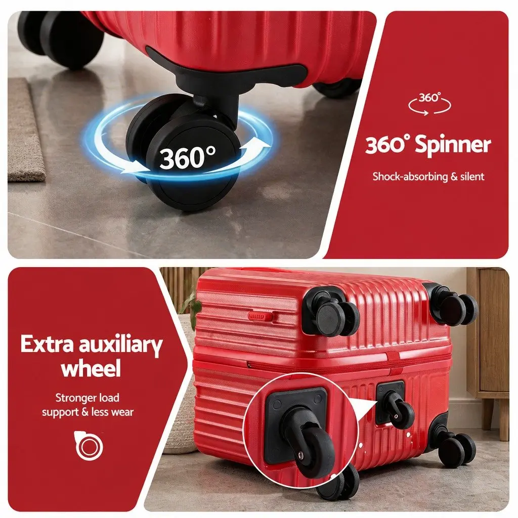 28 Inch Trunk Luggage Suitcase Hard Case Travel Trolley Bag with USB Port and 5 Wheels Red