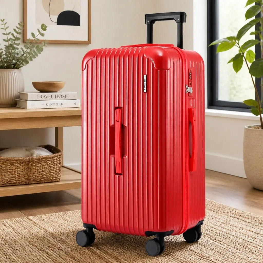 28 Inch Trunk Luggage Suitcase Hard Case Travel Trolley Bag with USB Port and 5 Wheels Red