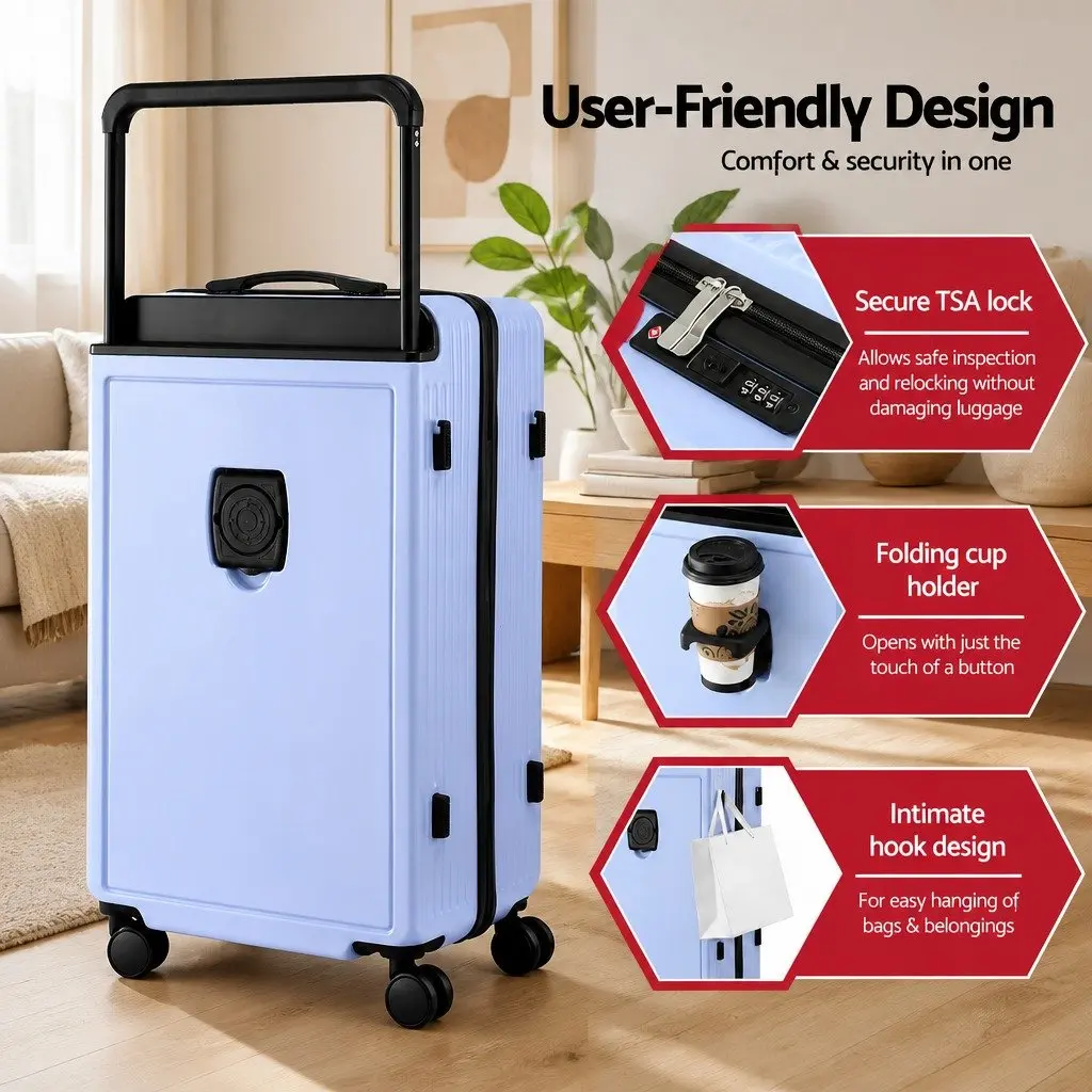 28 Inch Suitcase Wide Handle Luggage Travel Trolley Case TSA Lock Light Blue